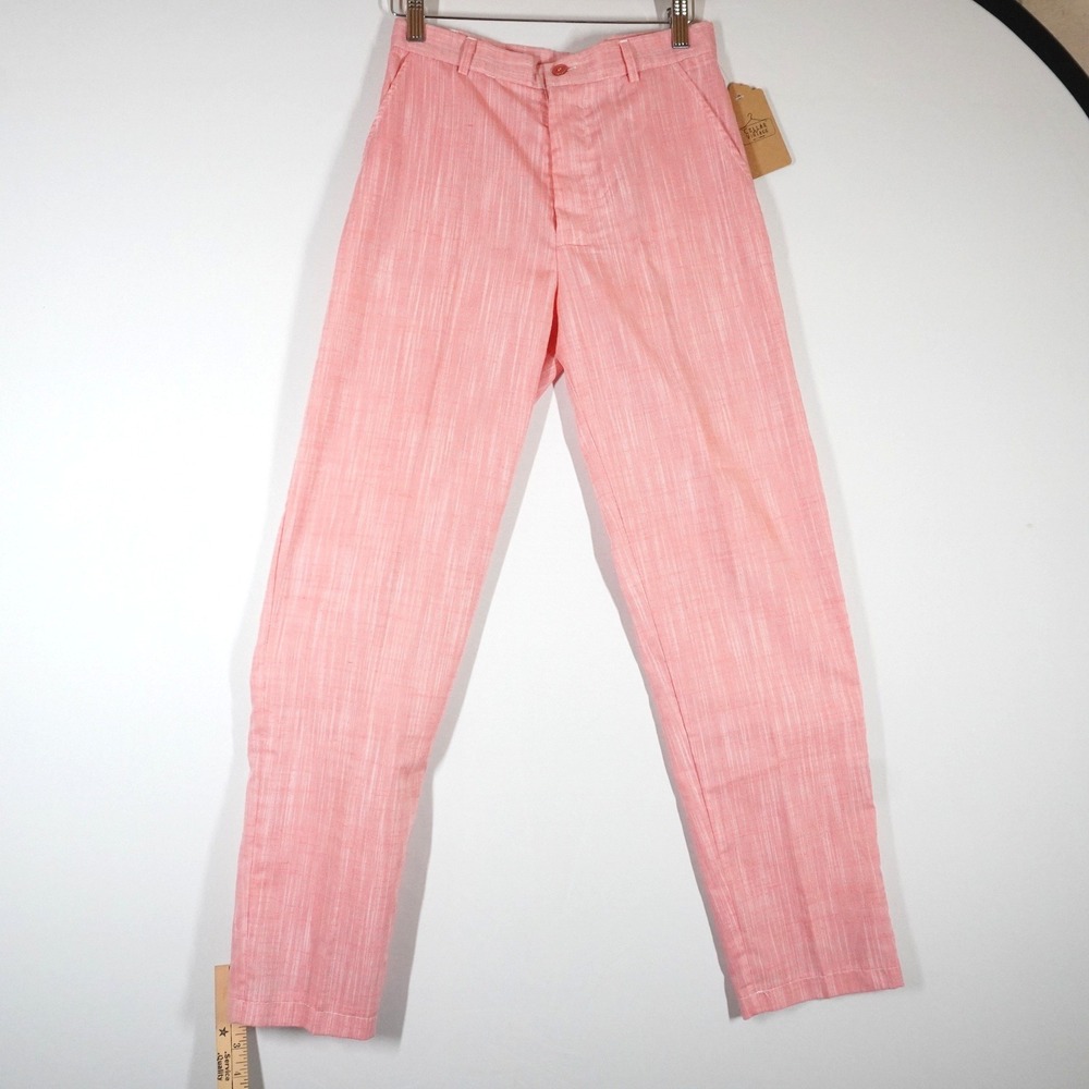 VTG Pink Linen Pants High Waisted Straight Leg Trousers S Coastal Grandma Preppy